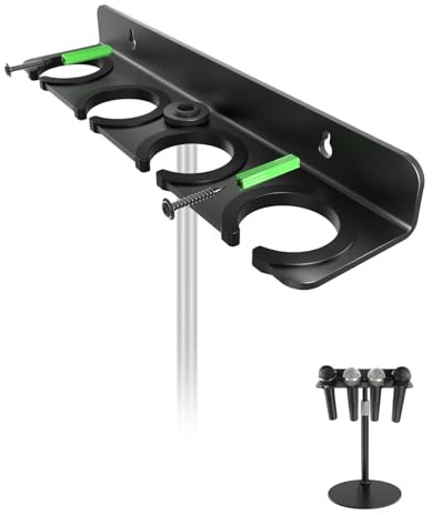 Bolunber 4-Multi Mikrofonhalter, Organizer für Mikrofonständer für Dynamische Kabelgebundene und Kabellose Mikrofone, Gummidichtung/Wandmontage oder Montage auf 5/8-27 oder 3/8-16 Gewindestativ