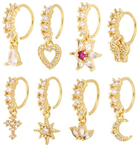 Mikovivi 8 St Goldene Nasenringe, Kupfer Mond Herz Schmetterling Piercingschmuck Baumelnde Nasenringe für Frauen Party Geburtstag Abschlussball
