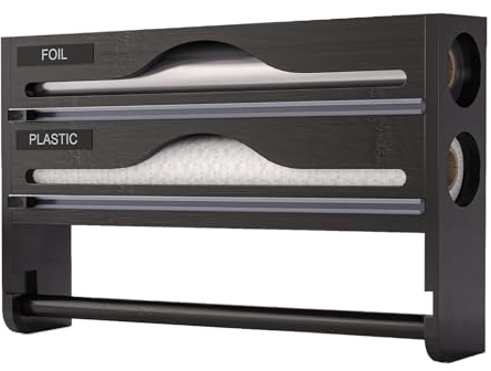 Foil Dispenser with Cutter - Cling Film Dispenser | Cling Film Cutter | Household Foil Holder with Cutting Function | Cutting Box for Wall Mounting, Kitchen Food Foil Organiser for