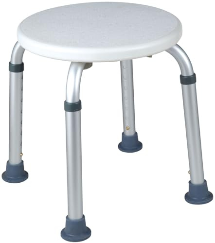 SPES Seggiolino Doccia Rotondo Regolabile in Alluminio per Anziani, 31 cm | doccia seduti in sicurezza, gambe a ventosa antiscivolo, altezza regolabile, alluminio, seduta diametro 31 cm
