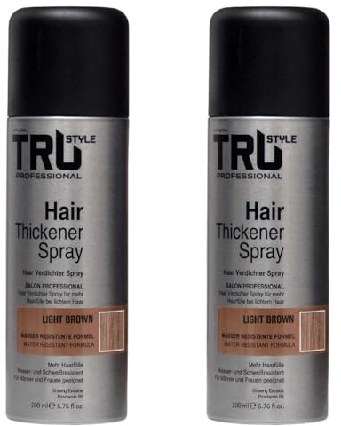 Tru Haarverdichter Spray 2x 200ml Haarauffüller für Männer und Frauen, Sofort-Effekt Haarverdichtung, Kaschiert Haarausfall und lichtes Haar (Light Brown, 100ml 2er Pack)