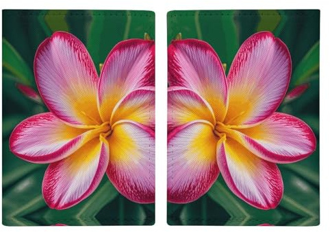 LFDSYEOQ Reisepasshülle aus Leder für Reisen, hawaiianische bunte Blumen, Reisedokumente, Organizer, Schutz mit Kreditkartenfächern, Hawaiianische bunte Blume, 20.3x13.8cm, Klassisch