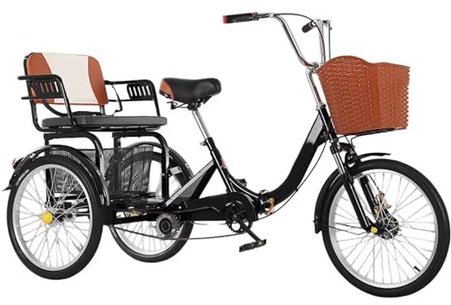Faltbare Tretdreiräder, niedrige Einstiegs-Bikes mit drei Rädern für Damen und Herren, Rücksitz für Passagiere und Gepäck, Doppelbremsen, Erwachsenendreirad mit Vorderradfederung, Doppelkettenantrieb