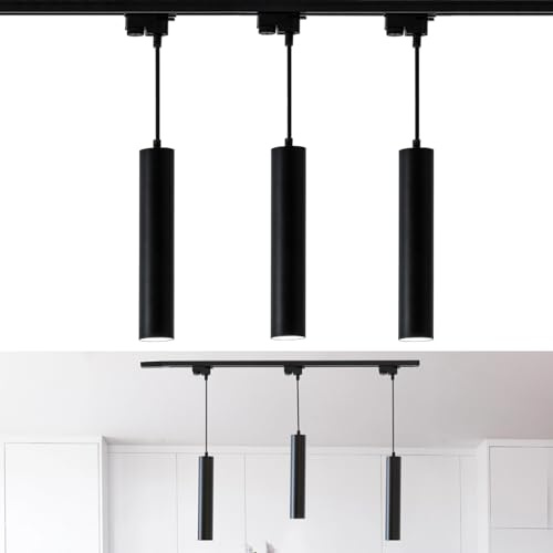 Lumiled Schienensystem Set 1 m Schwarz 3× GU10 Pendelleuchten Hängelampen Strahler Lichtschienensystem Komplettset Deckenleuchte Stromschiene erweiterbar aus Aluminium für Wohnzimmer Küche Büro