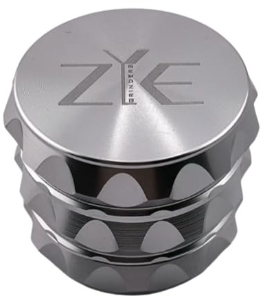 ZYE Herb Grinder – Quality Aluminium w/Ultra Sharp Teeth – Small 2 4 Piece w/Twist & Lock Storage Layer – No Flaking and Non-Stick - Silver