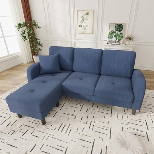 BTM Moderne L-Form Ecksofa mit Chaiselongue 166 x 118 x 77 cm 3-Sitzer Wohnzimmersofa, Cord Modulares Sofa, Blau