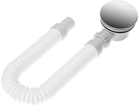 QWORK® Desagüe de ducha de 90 mm con tapa cromada, sistema antirretorno de olores y filtro para cabellos, blanco