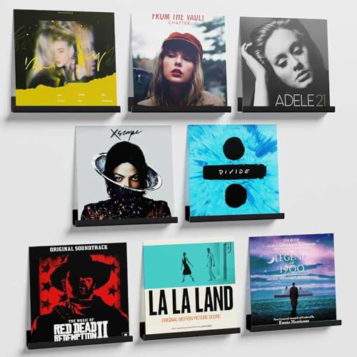 8 Packung Schallplatten Wandhalterung, 30,5cm Acryl-Regale für Album Record Storage & Display, Schwarz Acryl schwimmenden Regale für Wand-Foto-Dekor, Bild Leiste, Kinder Bücherregal, Magazin Rack