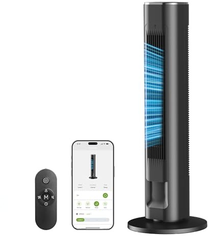 FLANUR 36 Smart Tower Fan with Remote, App & Touch Control, Silent Tower Fans for Sleeping Capable of 25ft/s, LED Display, 90° Oscillating Tower Fan for Bedroom & Office, 1pack+4 modes, Black