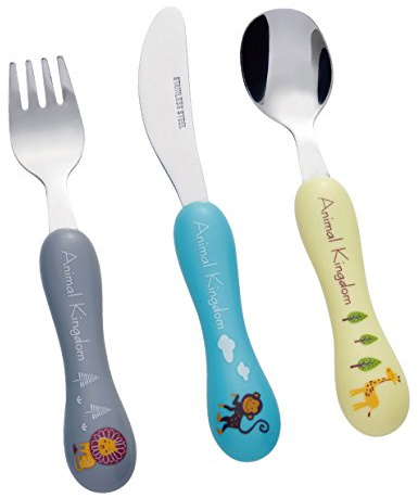 Bon Animal Kingdom 3-Piece Children's Cutlery Set/Kids Cutlery, Knife/Fork/Spoon, Mirror Polished Stainless Steel with Fun Animal Designs