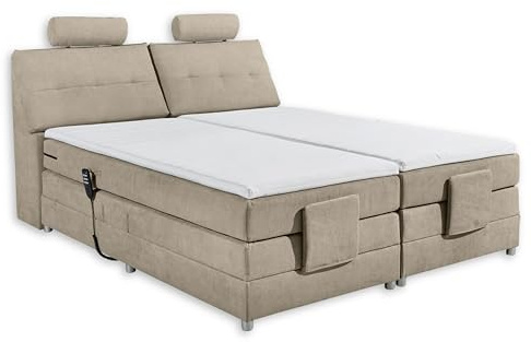 Stella Trading Palermo 2 Boxspringbett 180x200 elektrisch verstellbar, Sand - Bequemes Doppelbett mit dekorativer Steppung & Komfortschaum Topper - 180 x 127 x 234 cm (B/H/T)