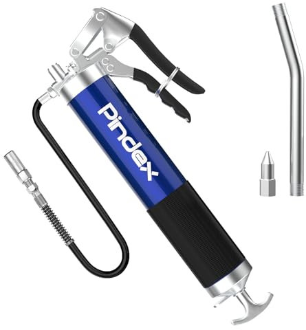 Pindex Pistola per Grasso, 8000PSI con Tubo Flessibile, Pistola a Spruzzo con Cartuccia da 400 g, Blu