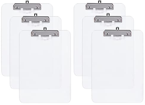 Hnogri Kunststoff-Klemmbrett 6er-Set, Standard A4 Letter Size Klemmbretter für Studenten, Büro und Frauen, Zwischenablage mit Stifthalter und Low Profile Clip, Größe 16,5 x 9 Zoll, (Klar)