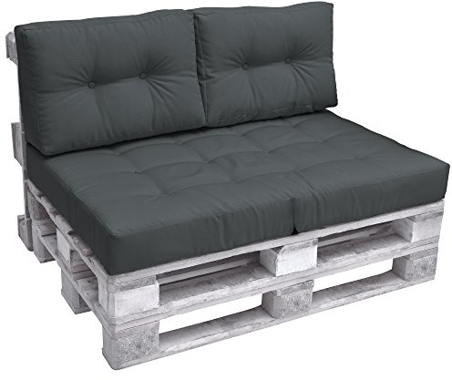 Beautissu Set di 1 cuscino per pallet, per esterni, 120 x 80 cm e 2 cuscini per schienale, 60 x 40 cm, per divano e pallet, per balconi e lounge grigio