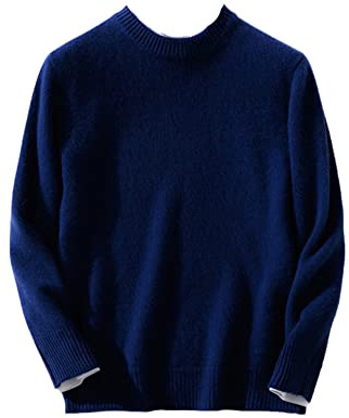 Vsadsau Suéter de cachemira 100% pura para hombre, cuello redondo, suéter grueso, suéter de punto, azul marino, XL