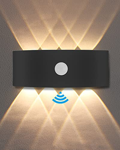 Kinamy Applique Murale Exterieur, Lampe Detecteur de Mouvement Interieur 8W, Applique Murale Chambre 3000K Blanc Chaud, Imperméable IP65, Balcon, Escaliers, Salon Disponible - Noir