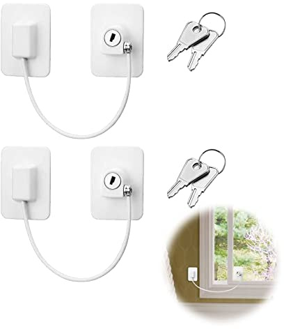 Window Restrictor Lock，YUANGUNGUN Window Cable Lock UPVC Child Baby Safety Security Wire Catch with Screw Keys for Children Safety (2 Pcs)
