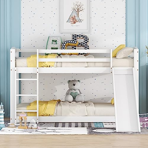 Idemon litera para niños y jóvenes, cama infantil con tobogán, estructura de madera maciza, montaje sencillo, 90x200 cm (blanco)