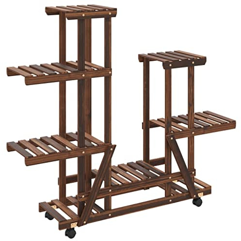 Makastle Blumenständer Pflanzenständer aus Holz mit Rollen, Pflanzenregal Innen Außen Holzregal Blumenregal Blumenhocker Ecke Pflanzentisch für Wohnzimmer, Balkon, Garten, Büro, 95x25x101 cm
