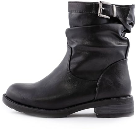 Toocool G527 Damenschuhe Biker-Stiefel, flach, lässig, Schnalle, Schwarz , 39 EU