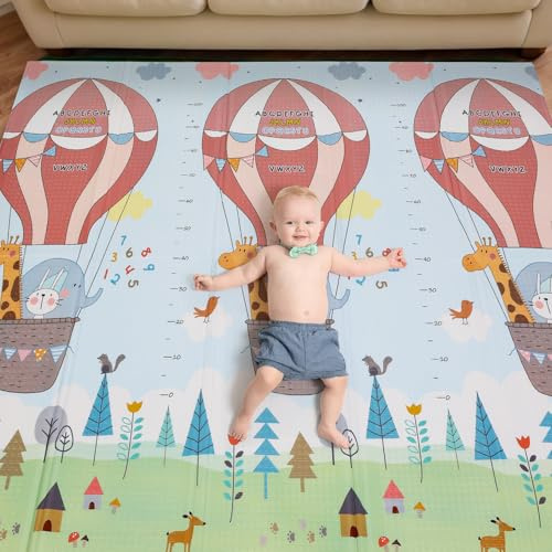 Tappetino da Gioco per Bambini, Tappeto Gioco Neonato, Tappeto Bambini Reversibile, Non Tossico, Fondo in Schiuma XPE, Pieghevole, Impermeabile, per Sviluppo Sensoriale, Palloncino (180 * 160cm)