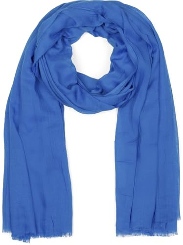 styleBREAKER Damen Schal Leicht & Transparent mit kurzen Fransen | Einfarbiges Halstuch für Frühling und Sommer | Weiches großes Schultertuch 188 x 100 cm, Farbe:Royalblau