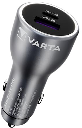 VARTA Caricabatterie, caricabatteria da auto con 2 porte USB Type C PD e USB A, Car Charger Dual USB, caricatore da auto per cellulare, adattatore per accendisigari