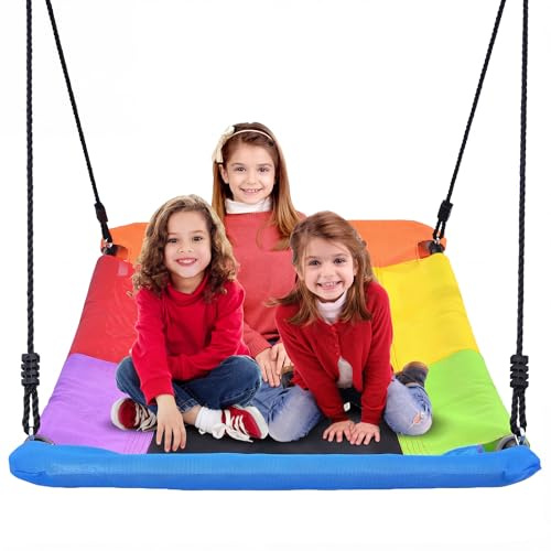 Trekassy balancoire nid d'oiseau, 152CM 326KG Balancoire Extérieur Enfant avec 2 Pièces Sangles De 3 Mètres, balancoire Ronde Suspendue Imperméable pour Plus d'enfants, Adultes