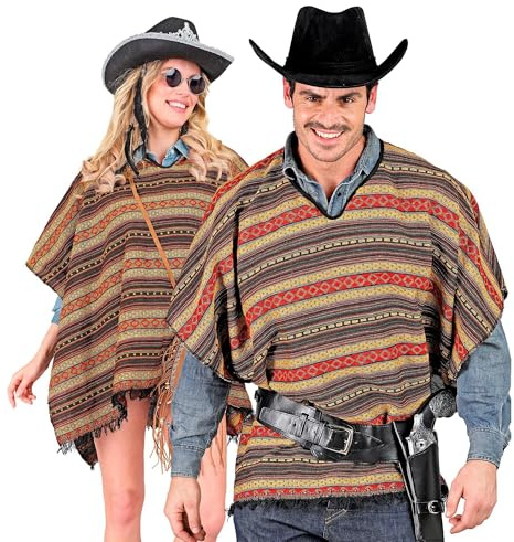 W WIDMANN MILANO Party Fashion - Mexikansk poncho, 100 x 75 cm, vändbar, axelband, cowboy, cowgirl, karneval