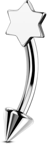 OUFER G23 - Piercing de titanio con rosca interna curvada, 16 g, barra vertical para cejas, rook, daith, hélice, piercing de 8 mm, labret inferior, labio, flechas orbitales, anillo de caracola, tragus