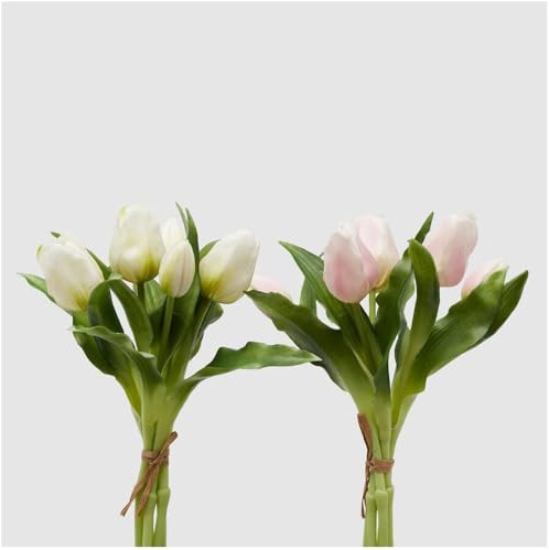EDG Enzo de Gasperi Tulipano Olis gommoso, Fiore Artificiale per Decorazione, Bouquet 5 Tulipani Finti H28 cm 2 Varianti(1pz) Bianco
