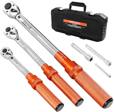 VEVOR Click Torque Wrench Set, 3 Pieces, 1/4, 3/8, 1/2 Inch Drive, 10-170 lbf-ft, 5-45 lbf-ft, 20-240 lbf-in, Dual-Direction and Dual Range Scales, 72-Tooth, ±3% High Precision, for Bicycle Repair