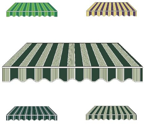 Tessuto di ricambio per tenda da sole retrattile a righe verdi, 3 x 2,4 m, impermeabile, per esterni, per patio, terrazze, portici e ponti