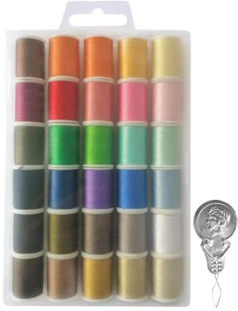 30 Colour All Purpose Polyester Sewing Thread Set | 45M Per Spool, Fade Resistant Hand & Machine Sewing Kit with Free Needle Threader for Garment Repair DIY Embroidery