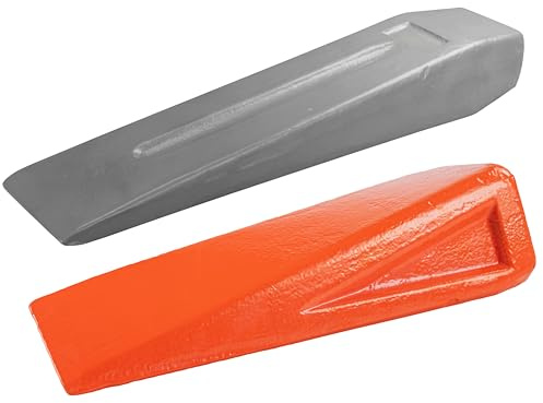 Pack Of 2 Log /Timber/Firewood Splitting Wedges,1 x 2kg Grey Traditional Wedge+1 x 2kg Red Twist Wedge