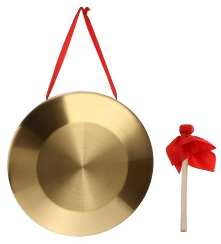 Kisangel Gong de Mano Rojo de 32 Cm con Martillo, Instrumento de Percusión Tradicional Chino Portátil para Desarrollo Musical y Eventos, Platillo de Ópera Compacto y Fácil de Transportar