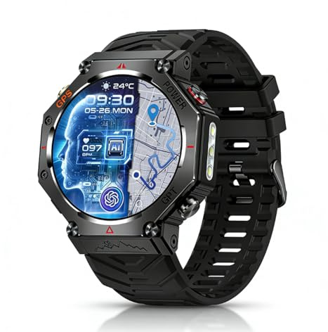 LICAEVEY Orologio Sportivo Intelligente, Orologio GPS da Esterno, Fitness Tracker Impermeabile Fino a 30M con Torcia Incorporata e Durata della Batteria di 100 Giorni, da Esterno (BLACK)