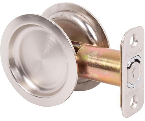 Stone Harbor Hardware Round Pocket Door Lock, Passage Function, 2-3/8 Backset, Satin Nickel