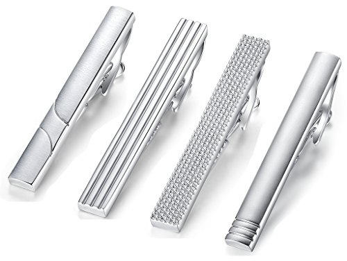 HONEY BEAR 4 Stück 5.4cm Herren Krawattennadel Set Krawattenklammer für Normale Krawatte Edelstahl Tie Clip,Silber (5.4cm für Normale Krawatte ohne Box)