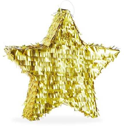 3 tlg. Pinata Set Stern, mit Stock und Maske, zum selbst Befüllen, gold | Piñata für Kinder & Erwachsene, Pinata Zubehör