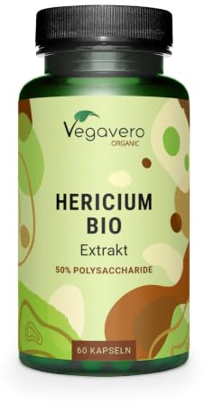 Bio Hericium Erinaceus Kapseln Vegavero | 50% Polysaccharide | 500 mg organic Löwenmähne Pilz Extrakt – entspricht mind. 7500 mg Hericium Pulver | Laborgeprüft | Ohne Zusätze | 60 Stück | Vegan