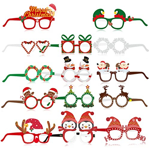 HOWAF Weihnachtsbrillen lustig Weihnachten Brille Weihnachtsmann Weihnachtsbaum Geweih Brillenrahmen Papier Partybrille Set Weihnachtsbrillen fur Erwachsene Kinder Weihnachtsdeko