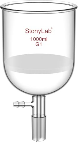 StonyLab Vetro Borosilicato Imbuto Filtrante Buchner con Fritta Grossolana (G1), Buchner Funnel con Diametro Interno 113mm, Profondità 110 mm, con Giunto 24/40 e Tubazione Dentata sotto Vuoto, 1000ml