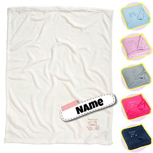 Stickling Babydecke Bestickt mit Namen | personalisiert | kuschelig weich | 6 Varianten (Weiß)