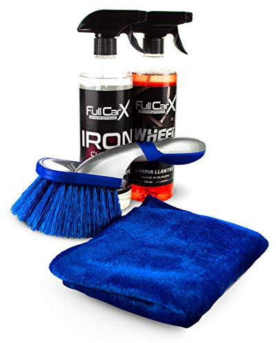 Kit nettoyant pour jantes FullCarX + décontaminant ferrique + chiffon microfibre + brosse Pro