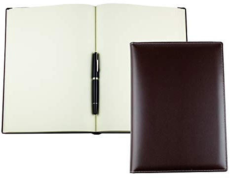 DELMON VARONE - Personalisierbares Notizbuch DIN A4 gebunden Premium Cambridge Leder Braun - Blanko Skizzen Buch ohne Linien im Hardcover Ledereinband - auch als Tagebuch, Reisebuch & Skizzenbuch
