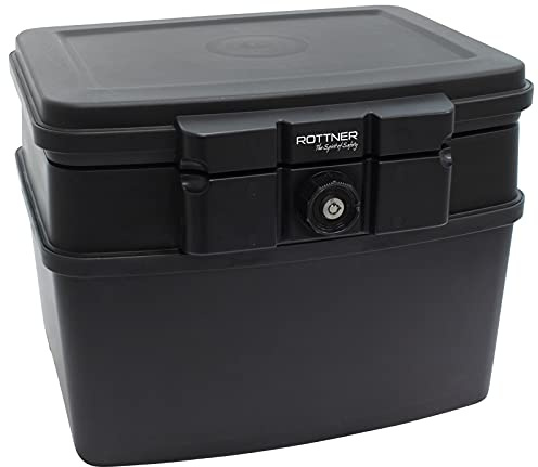 Rottner Feuerschutzkassette Fire Data Box 3, Zylinderschloss, Schwarz, BxH 440 340 mm, 30 Minuten Feuerschutz für Dokumente