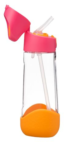 b.box 20oz Tritan Kids Water Bottle - Kids Water Bottle w/Straw for School, Sports, Daycare - Leakproof - Ergonomic Triangle Grip - Dishwasher Safe, BPA Free, PFAS Free - Strawberry Shake