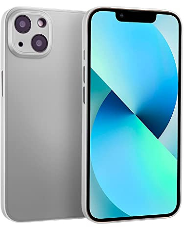 doupi UltraSlim fodral kompatibelt med iPhone 13 Mini (5,4 tum), ultratunt fint matt mobiltelefonfodral stötfångare skydd skal hårt fodral fickskydd design skyddsfodral, vit