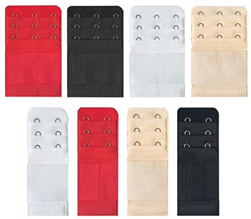 Quesuc bh verlängerung 8pcs BH Verlängerung Elastisch BH Erweiterung Haken schwarz rot weiß Hautton Bra Extender Erweiterung Strap Elastisch Band Weich 3 Reihen mit 3 Knöpfen 3 Reihen mit 2 Knöpfen